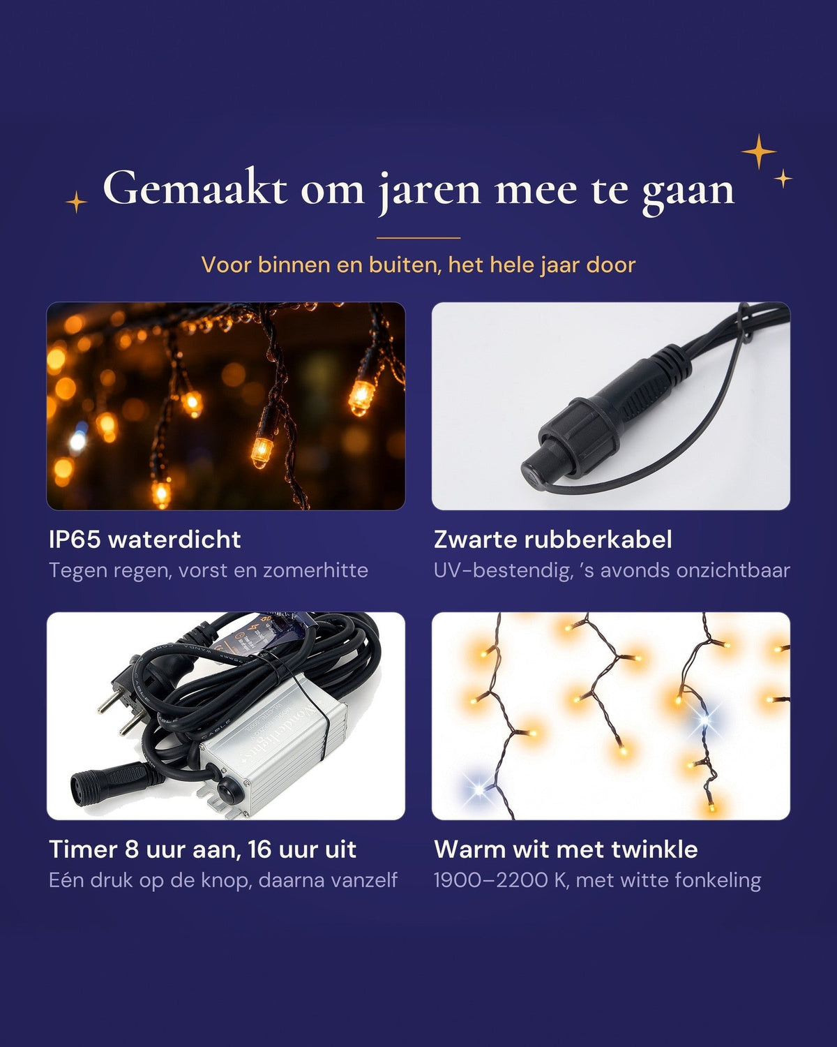 Gemaakt om jaren mee te gaan: IP65, rubberkabel, timer